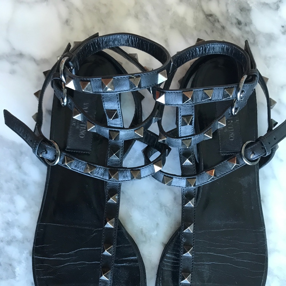 Valentino rock stud black flat sandal
